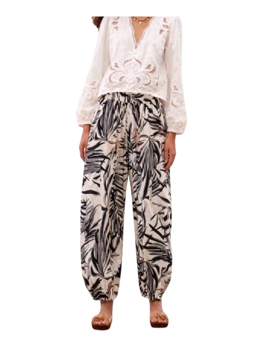 Rachel Zoe Black & White Tropical Harem Pants Small
